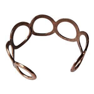 Vintage Copper Cuff Bracelet Geometric Circles Modernist Abstract Art Jewelry